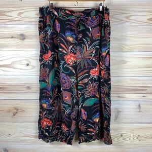 Angie Palazzo Pants 3X Wide Leg Crop Black Flower Print Indie‎ Boho